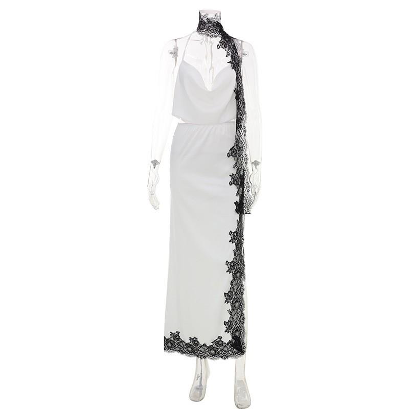 Sexy Sleeveless Top Lace Slit Long Skirt Set Women Outfit