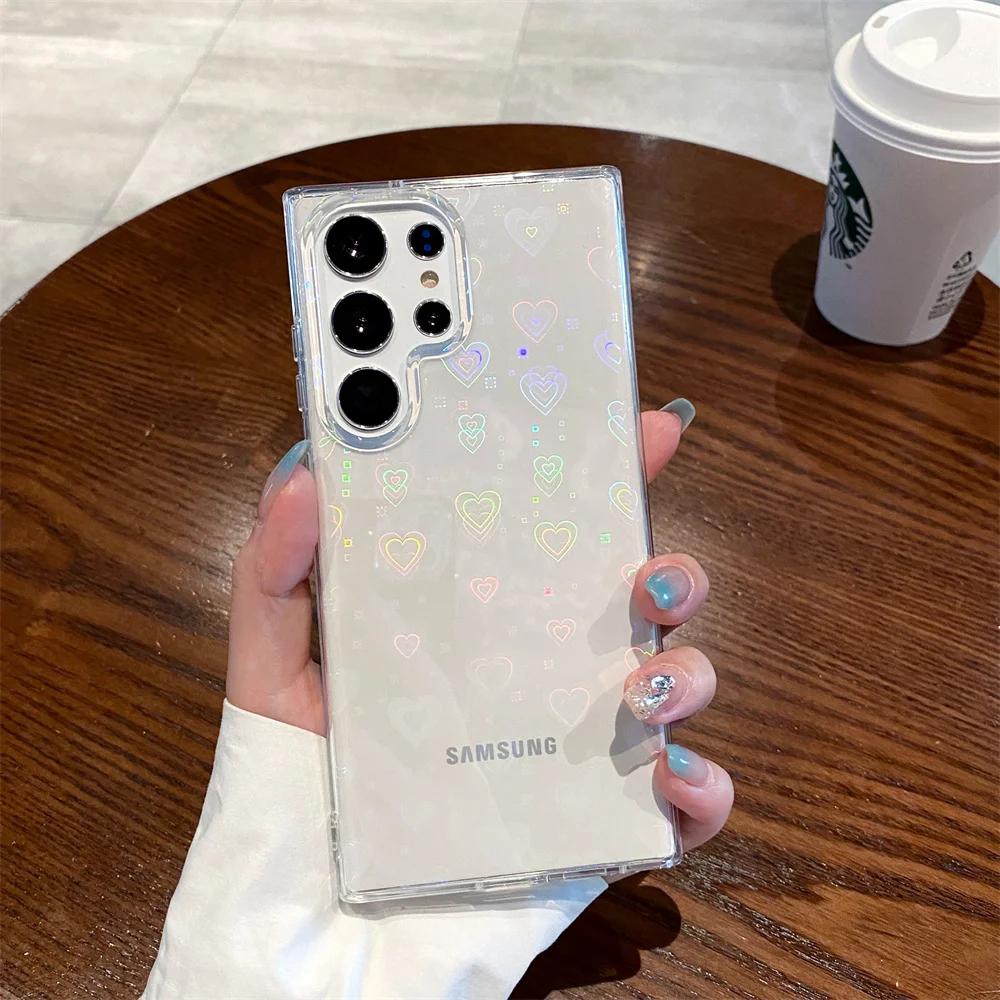 Чехол-сердечко с блестками Аврора для Samsung Galaxy S2 S24 Ultra S22 Plus S23 FE A A4 A1 A3 A16 A06 Лазерный прозрачный чехол