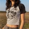 Women T-Shirt Y2k Crop Tops Tees Cat Print Slim Graphic Summer Korean Fashion Harajuku Streetwear Short Sleeve Aesthetic Clothes