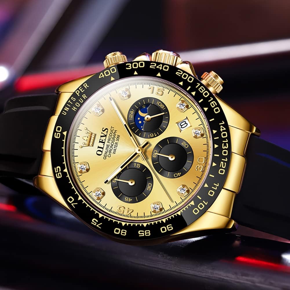 Часы OLEVS, легко читаемые, спортивные, популярные, модные, брендовые, секундомер, 24-часовая дата, водонепроницаемые, золотые, мужские, японские, кварцевые