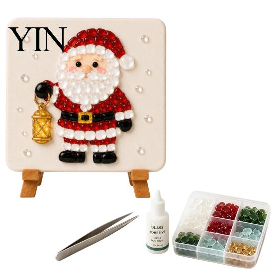 Unique Wall Decoration Christmas Mosaic Art Kit, DIY Sea Glass Santa Kit Reindeer Artwork Craft for Home Decor, Handmade Gift Stained Style