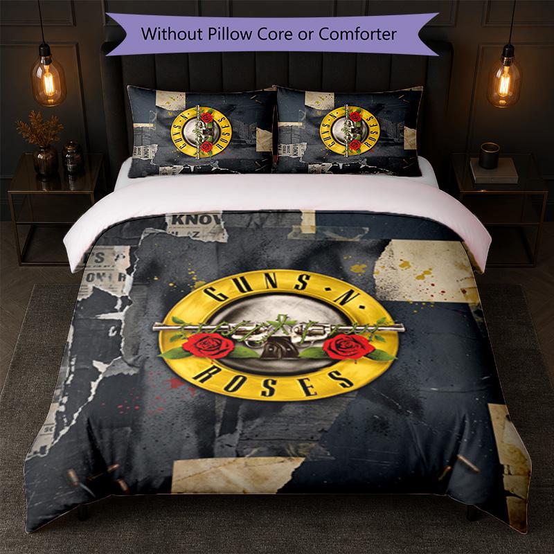Guns N’ Roses Print 3Pcs Bedding Set Duvet Cover With Two Pillowcases Soft Bed Linen For Household Bedroom