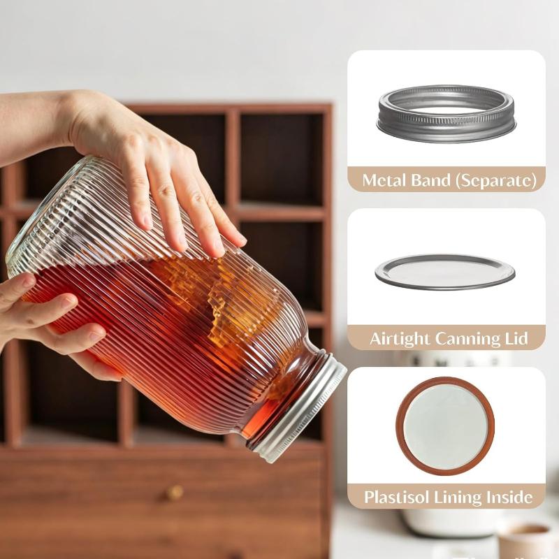 2PCS Wide-Mouth Glass Mason Jars with Screw Lids Threaded Canning Jars for Pickles Fermented Refrigeration & Pantry Storage