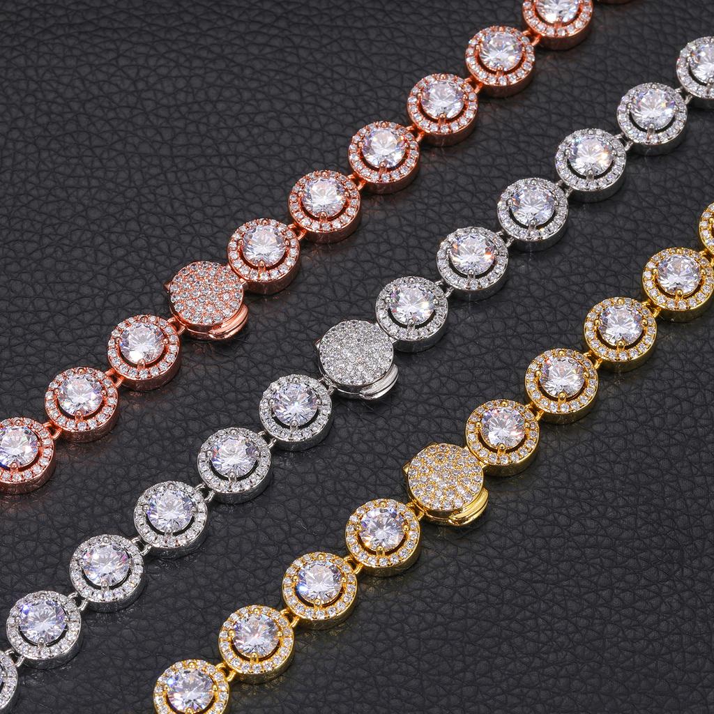 15mm 3 Row Iced Out Cuban Chain Bracelet 18K Gold Plated Solid Copper Zircon Hip Hop Unisex Jewelry