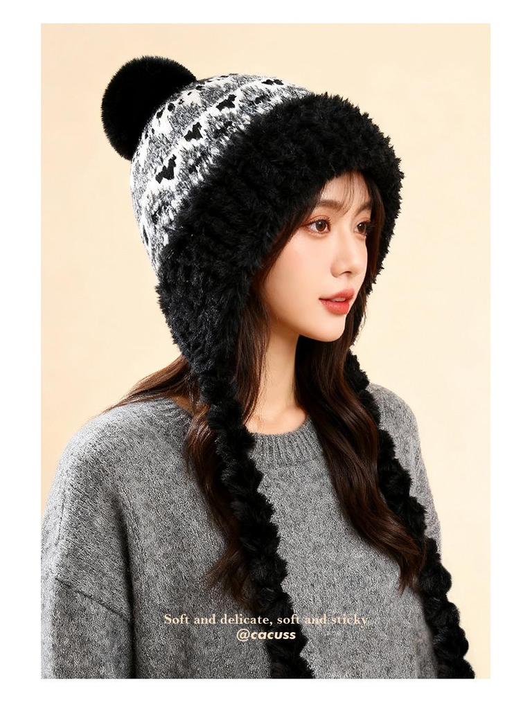 Женская вязаная шапка-ушанка с цветными блоками в стиле Fair Isle - Теплая, универсальная, защищающая уши для осени и зимы