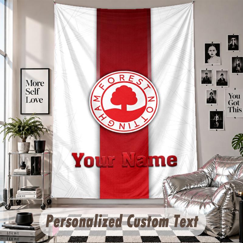 Wall Hanging Tapestry With Custom Name & Text, Nottingham Forest FC Decorative Tapestry For Bedroom