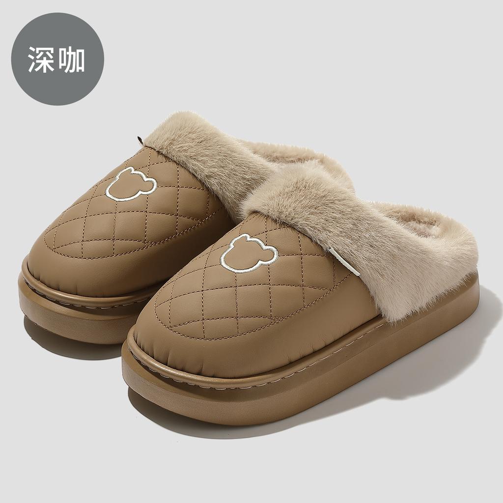 Waterproof Cotton Slippers Winter 2025 New Indoor Home Non-slip Household Couple Warm Thick Bottom Cotton Tow