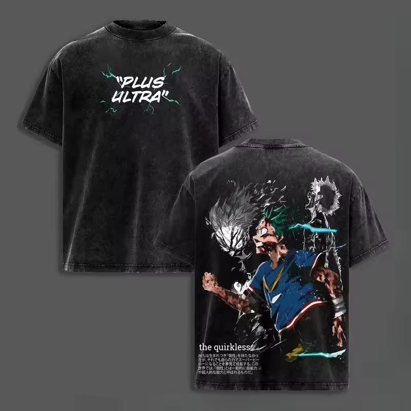 2026 Summer My Hero Academia Plus Ultra Vintage Washed Dual‑sides T‑shirt, Harajuku Streetwear, Unisex Tee for Anime Manga Fans