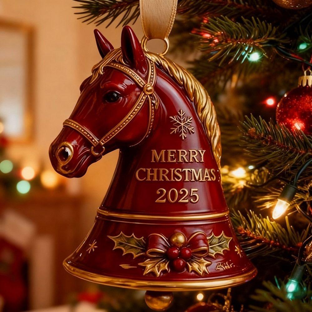 High Quality Creative Handmade Horse Bell Ornament Alloy Red Car Horse Pendant Christmas Hanging Pendant New Year Decoration