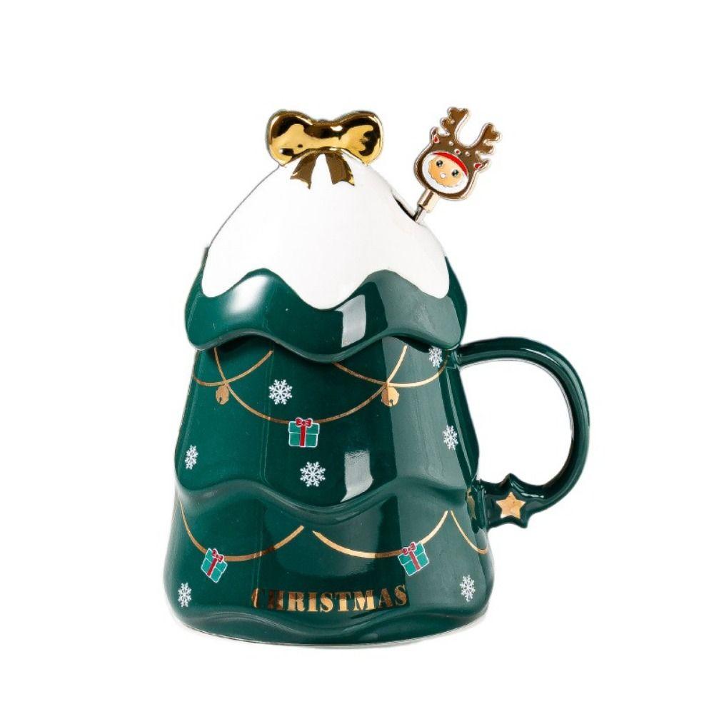 with Lid and Spoon Christmas Coffee Cup Christmas Tree Shape Christmas Tree Ceramic Mug Christmas