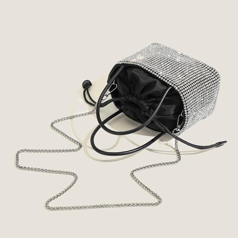 2024 New Korean Style Drawstring Diamond-Studded Handbag, Niche Casual Small Square Bag, Shoulder and Crossbody Bag