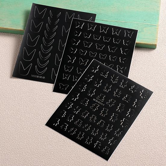 6Pcs Nail Art Stencil Stickers French Line DIY Manicure Tools Stencil Stickers for Creative Wavy Oblique Spray Designs