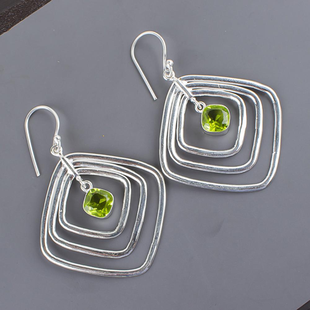Peridot Earrings Gemstone Jewelry, 925 Solid Sterling Silver Earrings, Handmade Jewelry Birthstone Earrings, Gift For Him