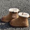 Kids Winter Snow Boots Boys Girls Genuine Leather Ankle With Faux Shearling Lining Warm Cotton Sole