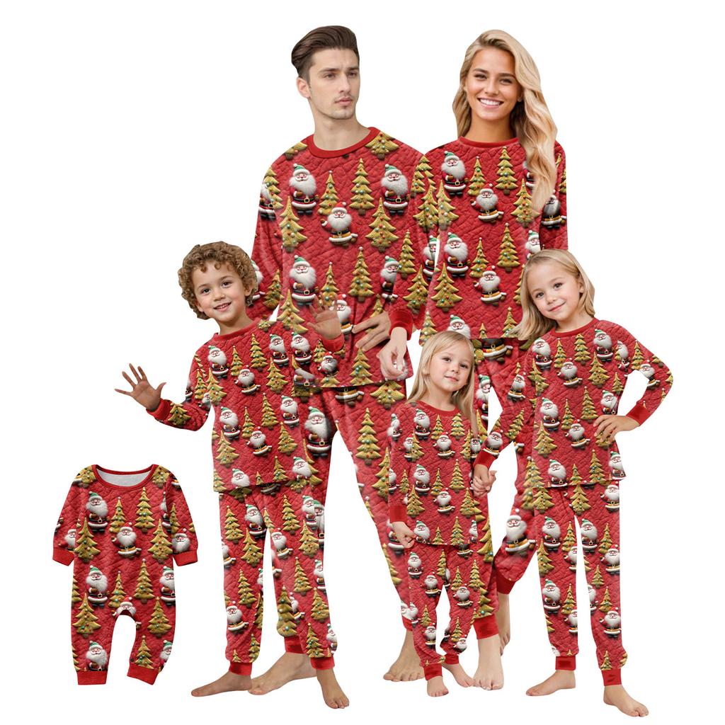 Matching Family Christmas Print Flannel Homewear Set Long-Sleeve Top And Pants