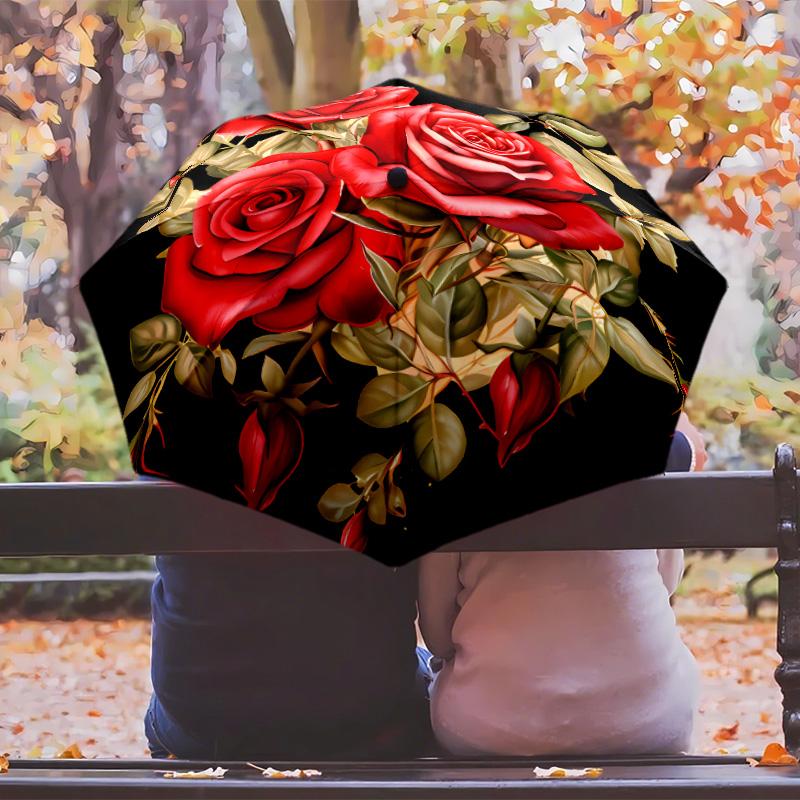 flower art Theme Automatic Umbrella Compact 8-Rib Design Sturdy Construction Durable Umbrella Stylish Accessory