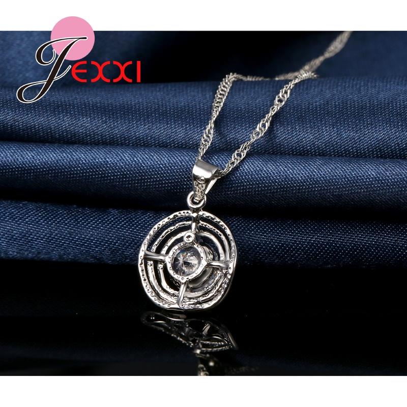 Top Quality Girl Accessories 925 Sterling Silver Color Color Hollow Circle Crystal Necklace Earrings Funny Women Jewelry Sets