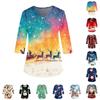 Women's Fashion Casual Three-quarter Sleeve Christmas Printed  Uniform Top
