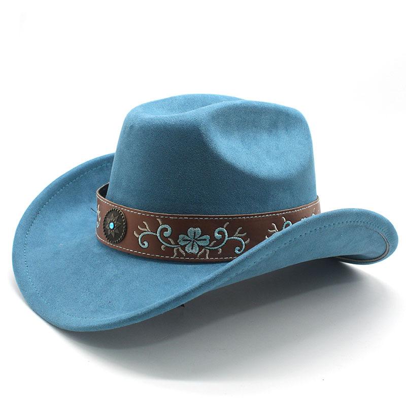 Ретро-стиль замшевая ковбойская шляпа в стиле вестерн шерстяная джазовая шляпа цилиндр мужская и женская этническая фетровая шляпа большая шляпа с карнизом