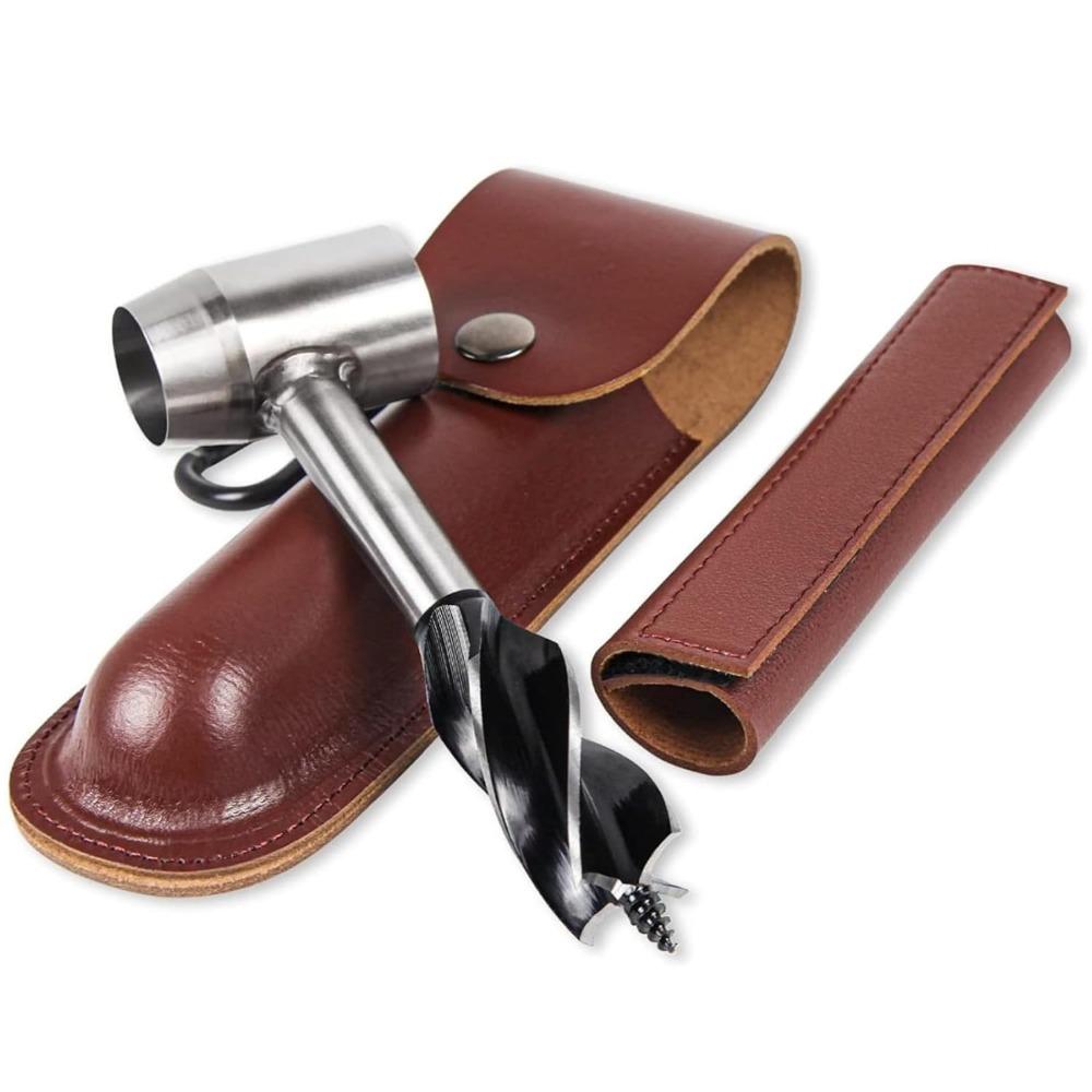 Survival Settlers Tool Bushcraft Hand Auger Wrench Scotch Eye Wood Drill Manual Drill Wrench Bushcraft Survival Tool with Leather Pouch and Hook