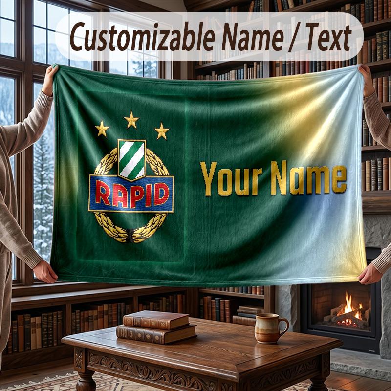 Custom Name Flannel Throw Blanket Rapid Wien FC Pattern Warm Home Decoration