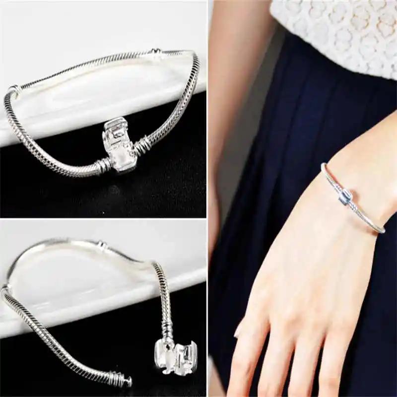 Famous Original Certified 925 Silver Bracelet for Women DIY Charms Beads Snake Link Chain Classic Wrist Jewelry
