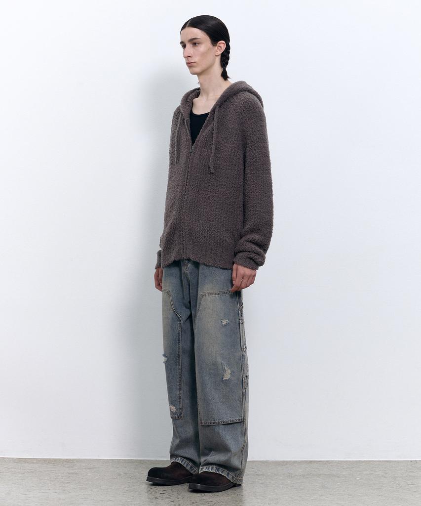 INSILENCE Cozy Soft Hooded Zip-Up Knit Ash Brown