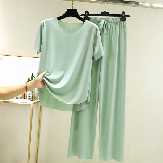 Женский комплект пижамы Ice Silk с короткими рукавами и широкими штанами, комплект летней ультратонкой двухкомпонентной пижамы для дома и сна