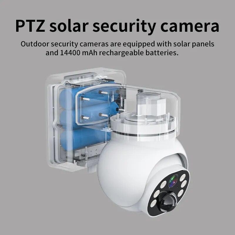 Full Color Solar Wire-Free Surveillance PTZ IP Dome Camera AI Humanoid Home Security Intercom CCTV Security Monitor
