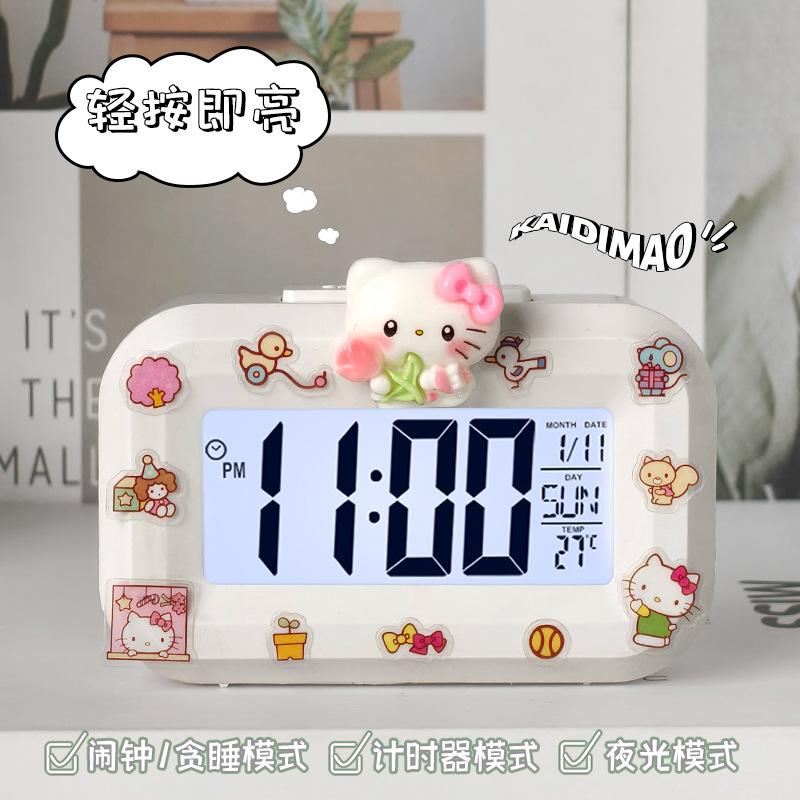 Cute Capi Mini Alarm Clock Desktop Table Clock Timing Cute KT Bow Decoration Children's Mini Clock