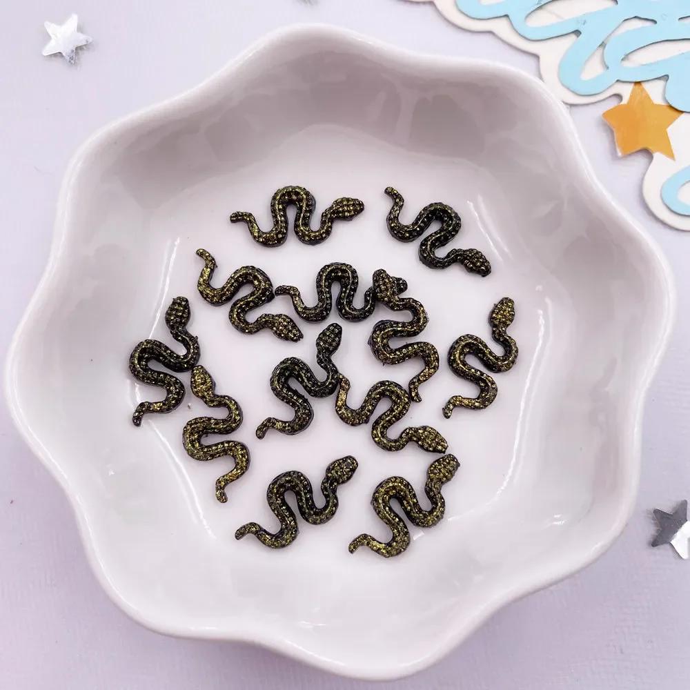 100Pcs Resin Glitter Colorful Little Snake Flat Back Rhinestone Scrapbooks Wedding Decor Crafts DIY Nail Art Jewelry Accessories