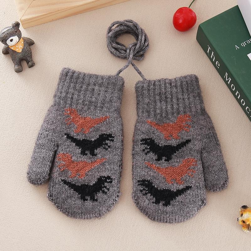 Милые детские варежки Зимние теплые вязаные детские варежки для мальчиков и девочек Уличные ветрозащитные варежки для малышей и детей с веревочкой