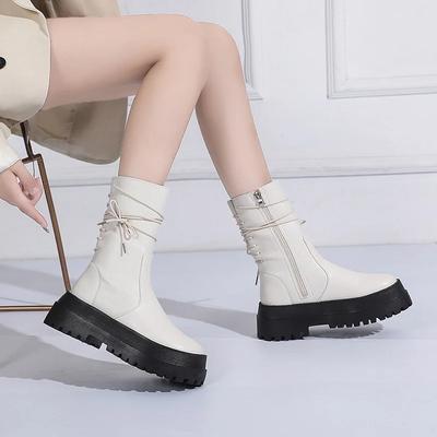 Женские ботинки Новые кожаные ботинки на толстой подошве 6 ботинок Женские короткие ботинки Ботинки на молнии сбоку Ботинки для верховой езды Ботинки средней высоты на шнуровке сзади