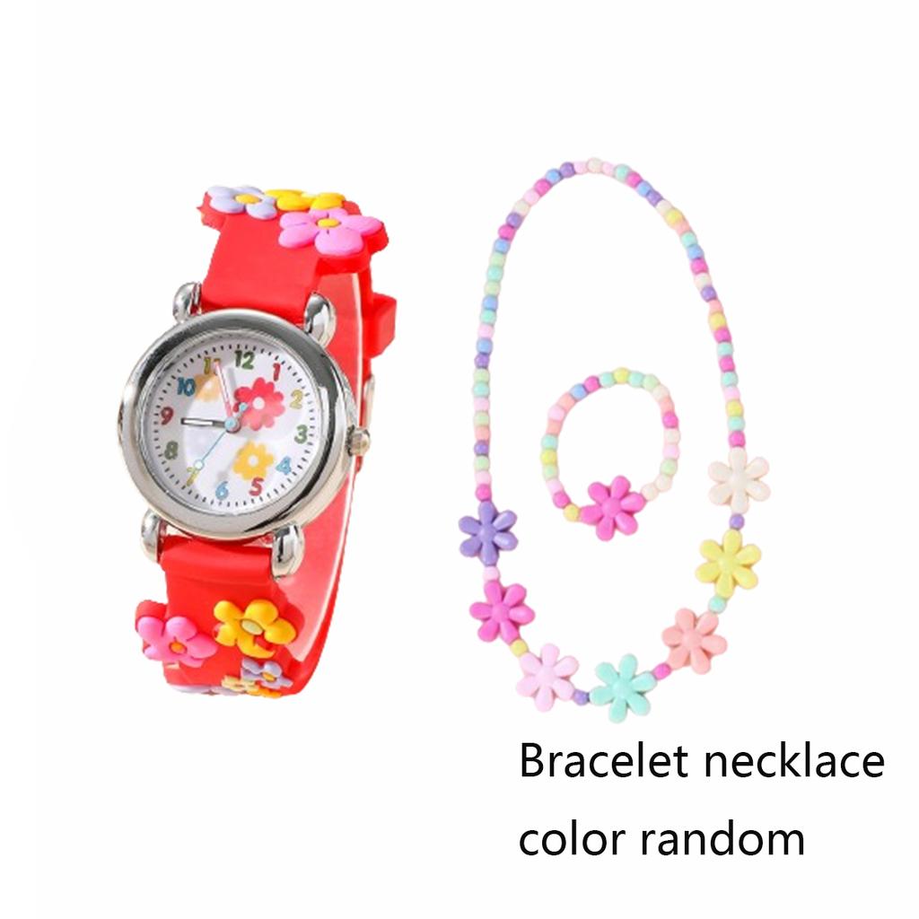 Cute and Creative Flower Shaped Children's Quartz Watch, Bracelet Necklace Set, Girls' Accessories, Christmas and New Year Gifts