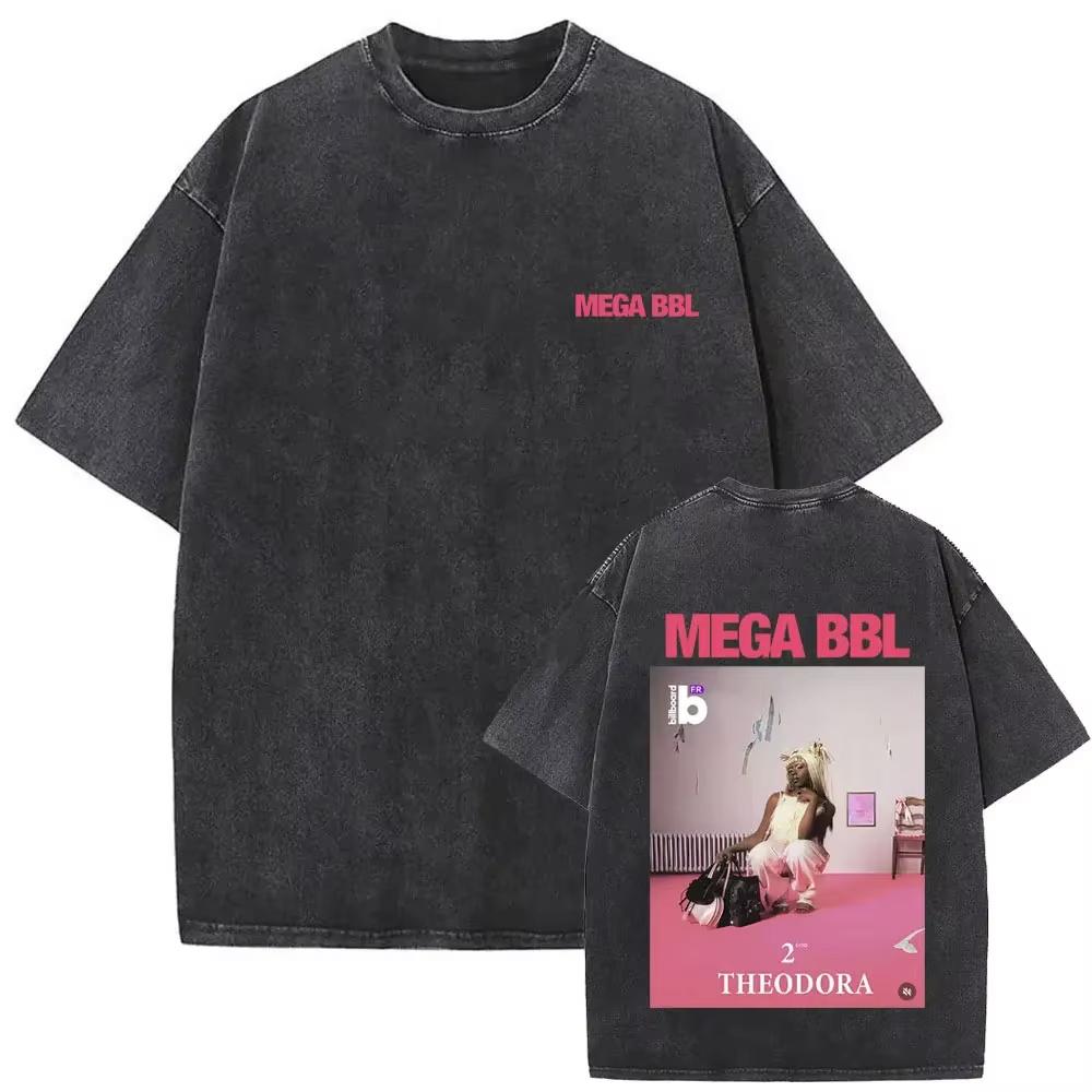 Washed Vintage Rapper Theodora Mega Bbl Graphic T Shirt Men Women Hip Hop Fashion Tshirt Casual Oversized Short Sleeves T Shirt