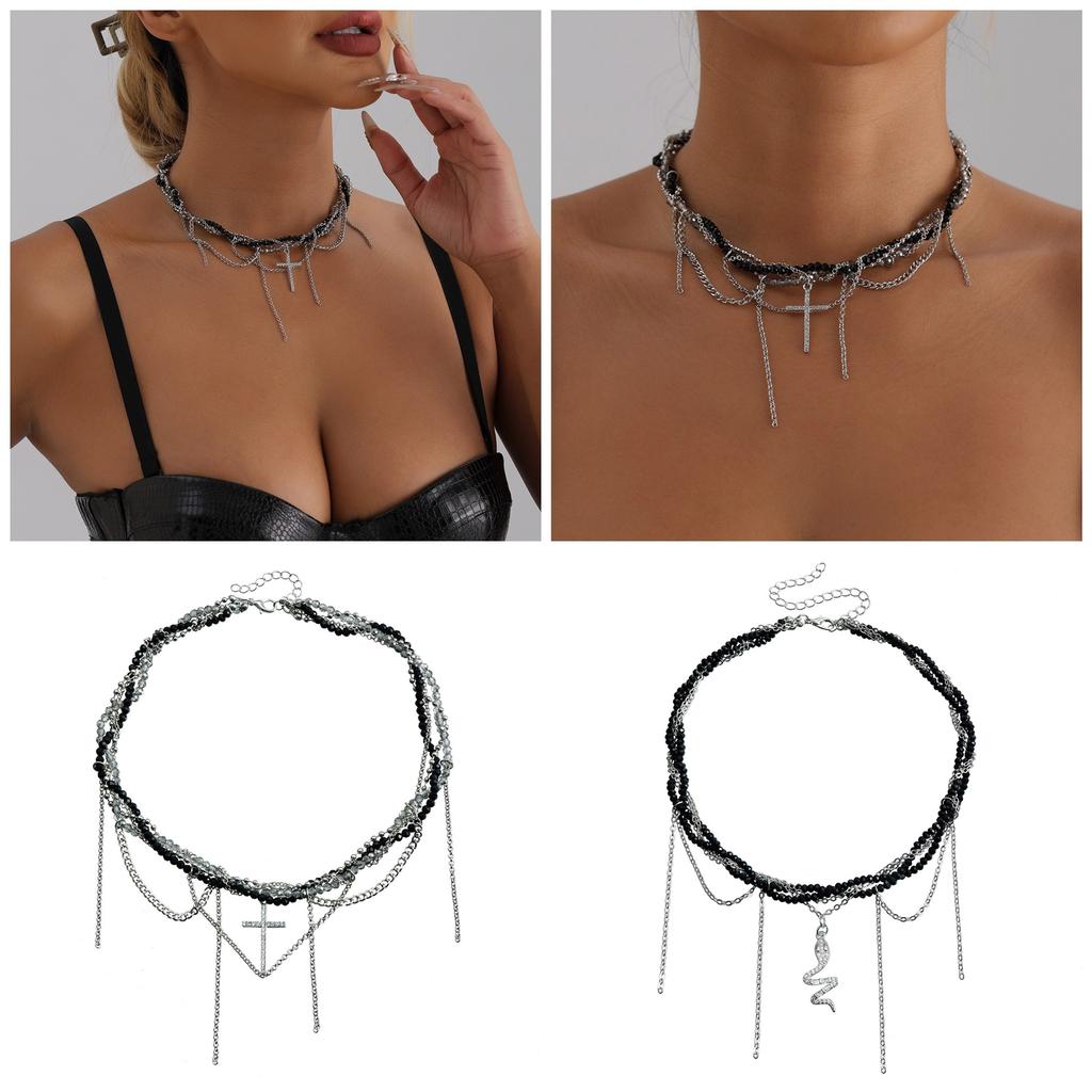 Модное прочное ожерелье из стеклянных кристаллов с крестами, стильными стразами на элегантной цепочке-змейке