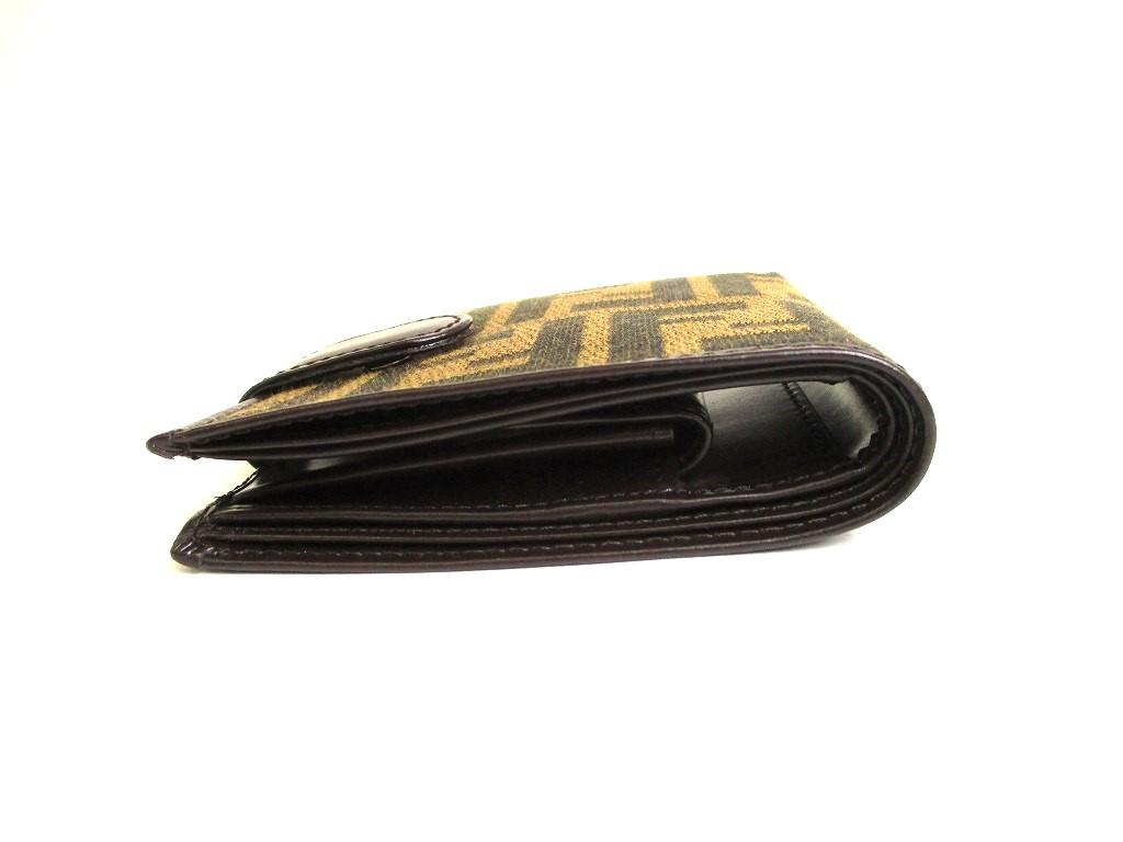 Authentic FENDI Zucca Dark Brown Canvas Leather Bifold Wallet Compact Wallet #9777  Refurbished