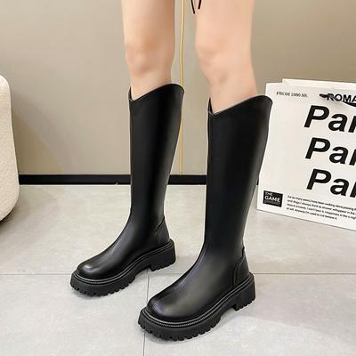 Мода осень зима 2024 мода высокое качество молния сзади женские сапоги квадратный каблук круглая головка обувь для женщин на открытом воздухе Botines Mujer