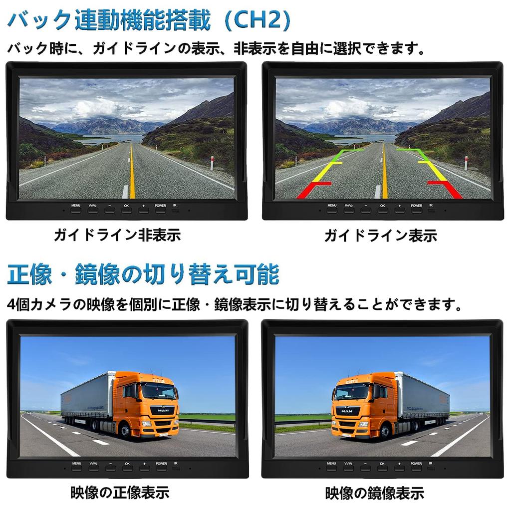 Комплект монитора камеры заднего вида Tonowu с записью AHD 24 В Резервный IPS Оборудован 4 AHD Боковой петлей Автоматическая связь Разделенный экран Переключаемая направляющая