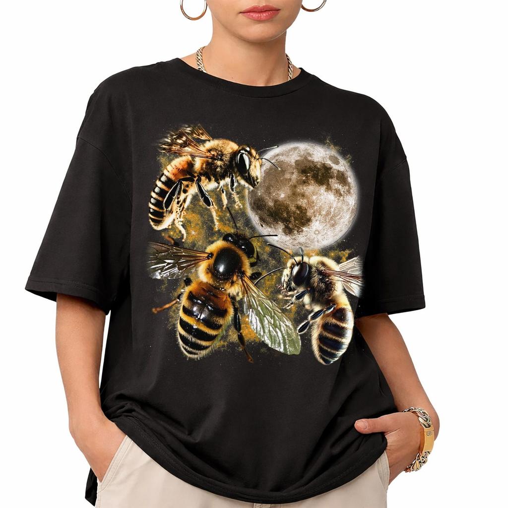 Honey Bee Moon T-Shirt, Retro Nature Graphic Bee Lover Tee