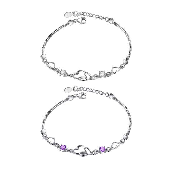 Intertwined Hearts Bracelet Copper Alloy Bracelet with Rhinestone Female Wrist Jewelry Valentine's Day Anniversary Gift for Her Girlfriend Wife