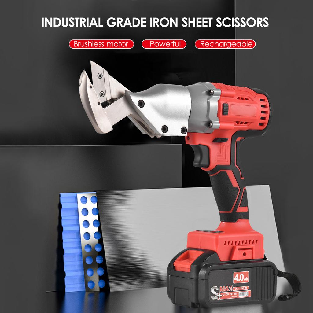 21V Brushless Mini Cordless Tin Snips Scissor 4.0Ah Rechargeable Li-ion Battery Electric Scissors