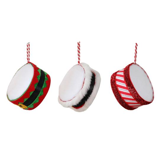 Christmas Drum Hanging Ornament for Tree Decoration Plush Fabric Texture Classic