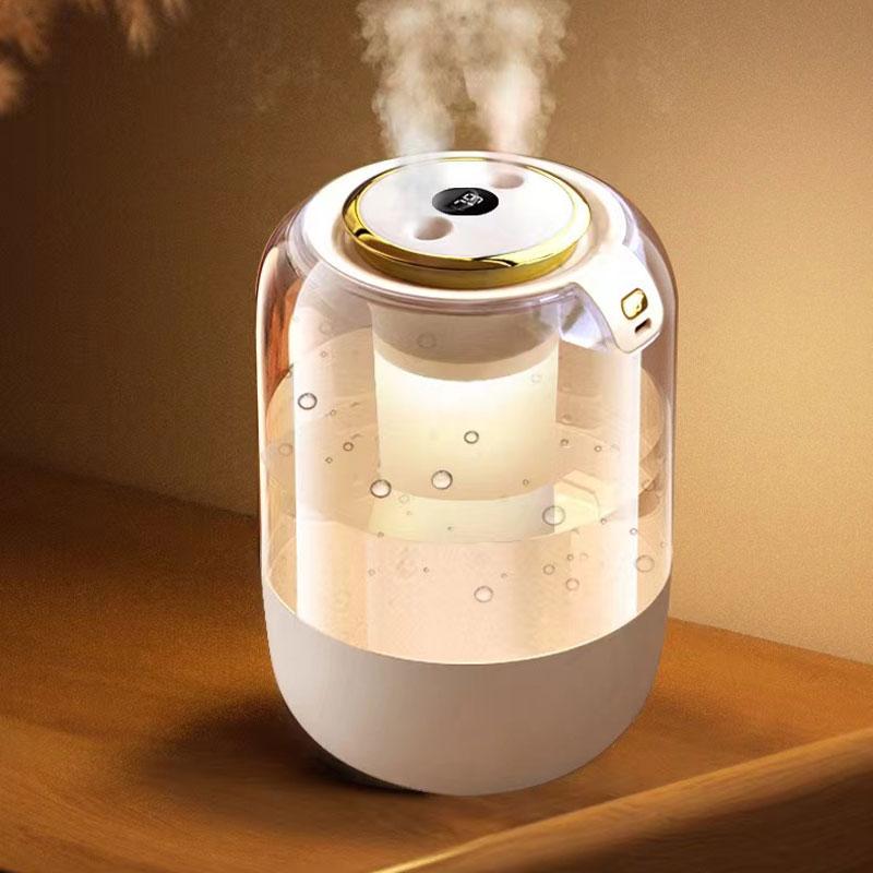 2L Dual Spray Humidifier USB Large Capacity Home Bedroom Office Nightlight Humidifier Transparent Aromatherapy Machine