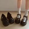 Vintage Brown Women's Shoes Spring Thick Platform Mary Jane Shoes Ankle Strap Rubber Sole