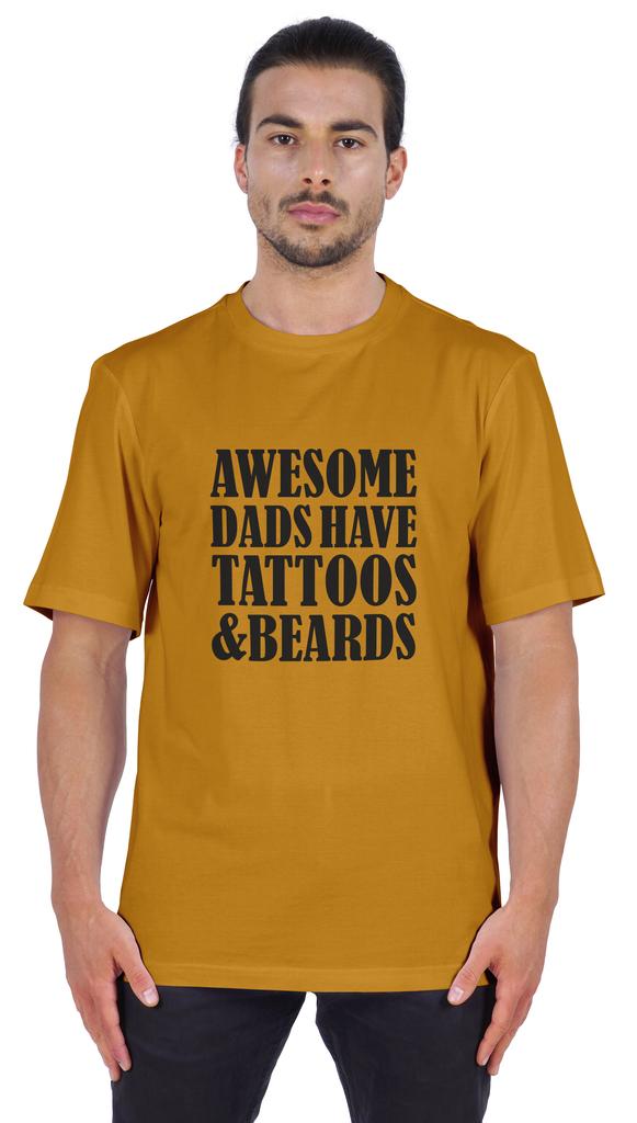 Inkmeso Мужская графическая футболка с круглым вырезом «У потрясающих пап есть татуировки и бороды»