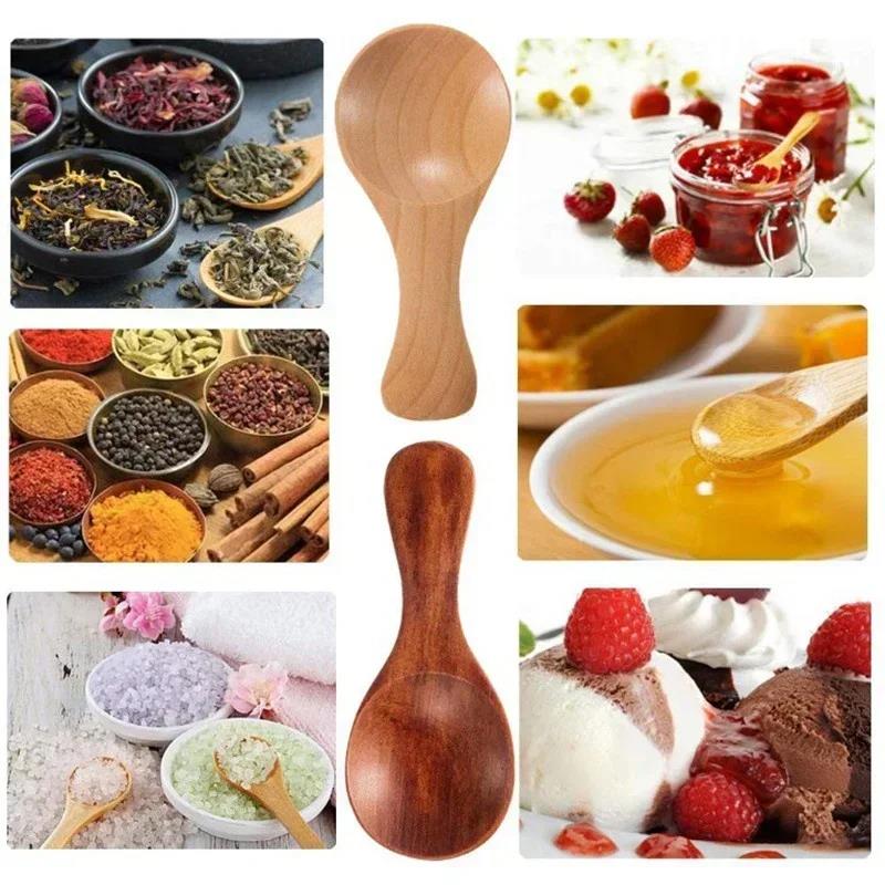 4/2/1pcs Mini Wooden Spoons Kitchen Spice Condiment Spoon Coffee Sugar Teaspoons Kids Short Handle Wood Scoops Home Tableware4