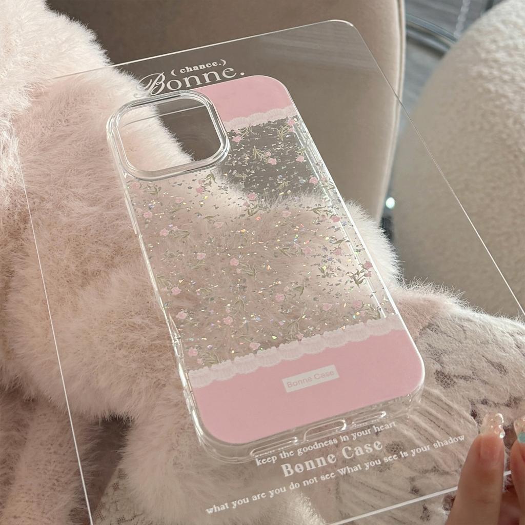 Вышивка розовыми цветами Подходит для чехла для мобильного телефона Apple 16promax 17 Блестящая пудра Iphone14 Арт 11 Цепочка для подвешивания 13