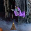 Halloween Witch Decoration Outdoor Large Flying Witch with Scary Sounds Lights Spooky Floating Witch with Broom for Garden Yard Lawn
