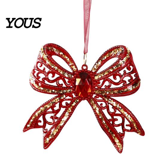 Reusable Acrylic Bows Faux Crystal Bow Christmas Ornament, Sparkly Hollow Party Hanging Supplies Knot Decoration for Home New Year Decor Seasonal